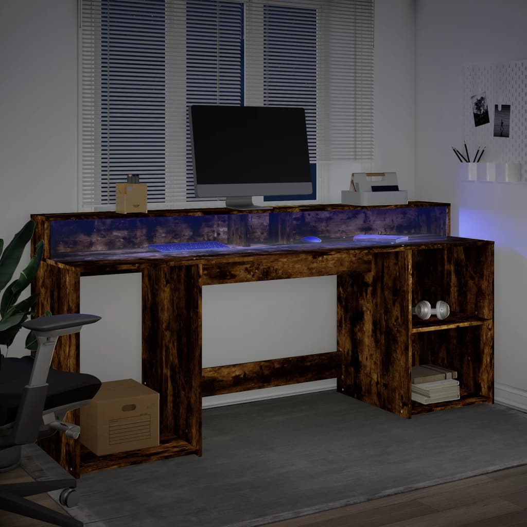 Radni stol s LED svjetlima boja hrasta 200x55x91 cm drveni