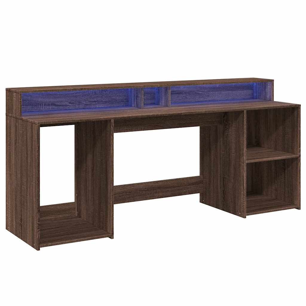 Radni stol s LED svjetlima smeđa boja hrasta 200x55x91cm drveni