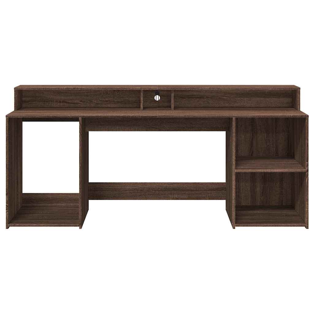 Radni stol s LED svjetlima smeđa boja hrasta 200x55x91cm drveni