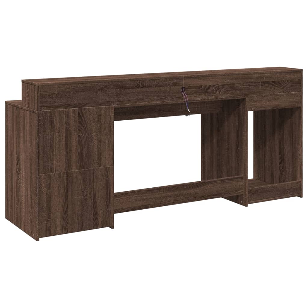 Radni stol s LED svjetlima smeđa boja hrasta 200x55x91cm drveni