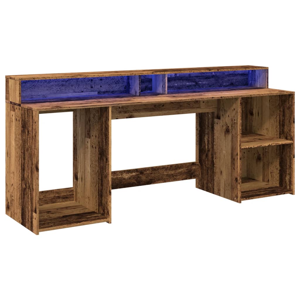 Radni stol s LED svjetlima boja starog drva 200x55x91 cm drveni