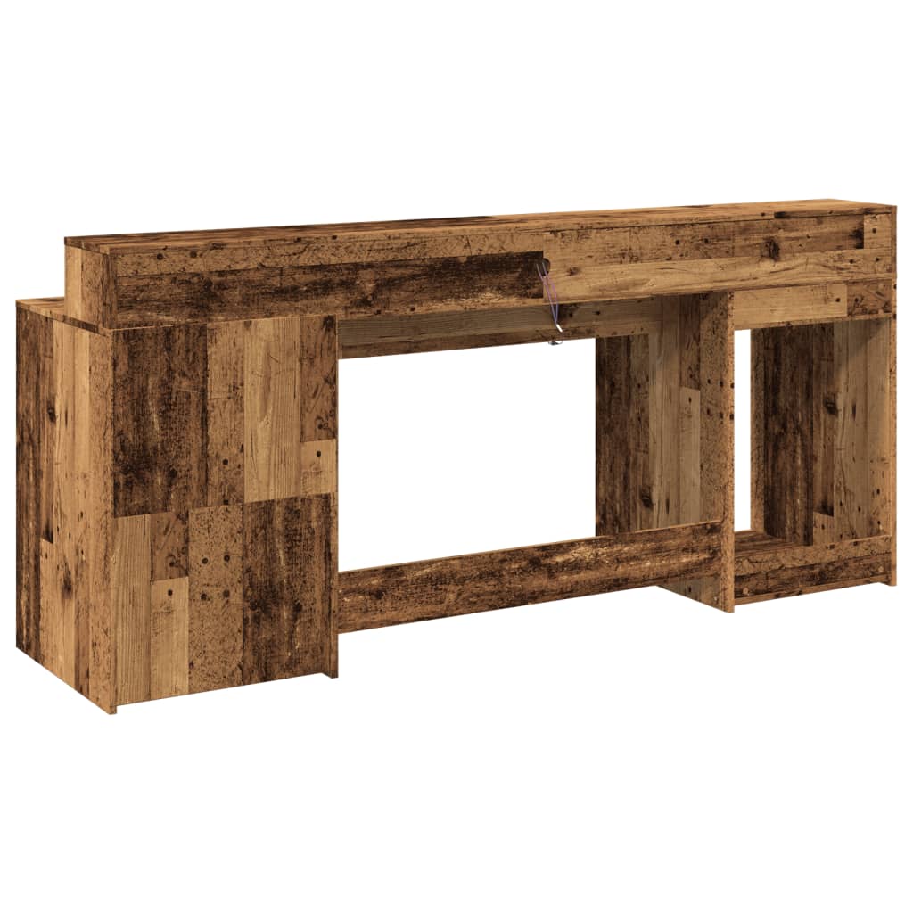 Radni stol s LED svjetlima boja starog drva 200x55x91 cm drveni