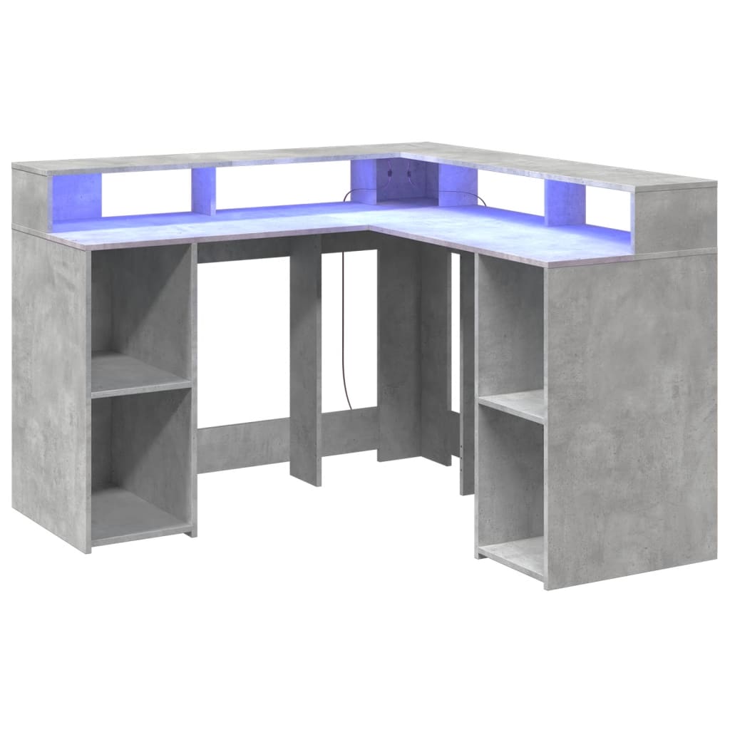 Radni stol s LED svjetlima sivi 130x130x91 cm konstruirano drvo