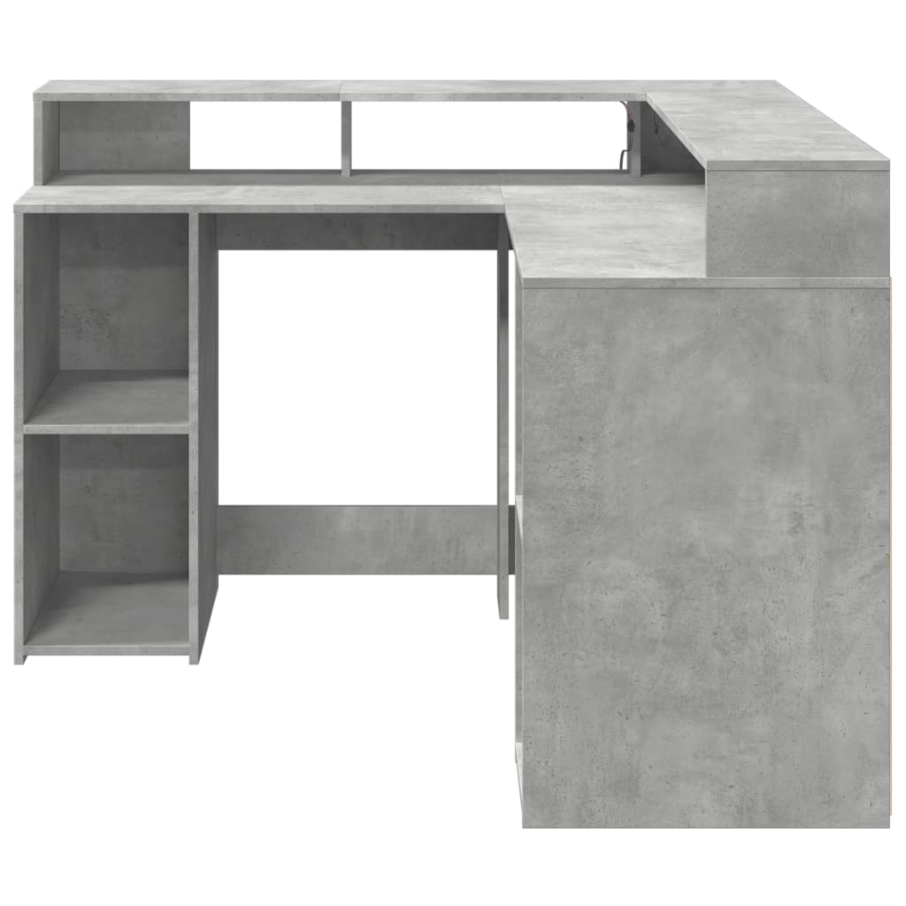 Radni stol s LED svjetlima sivi 130x130x91 cm konstruirano drvo