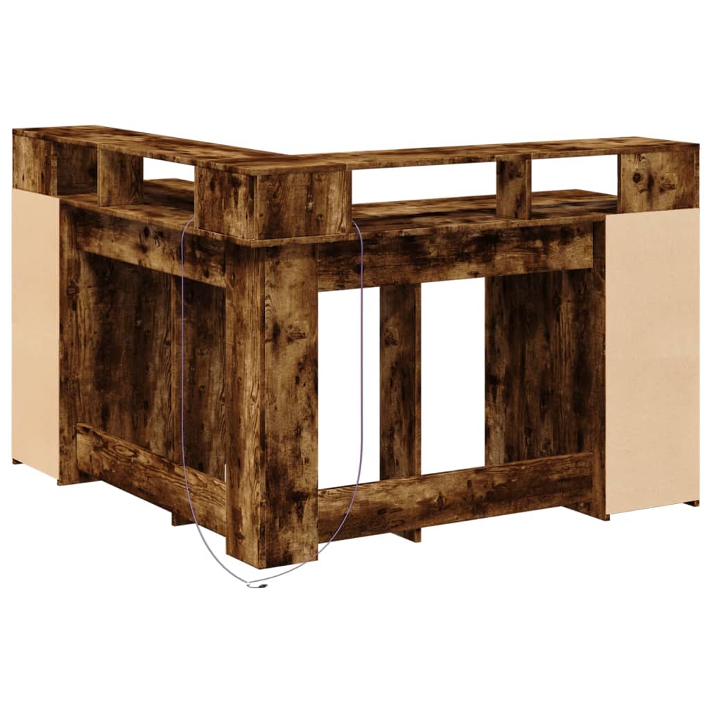 Radni stol s LED svjetlima boja hrasta 130x130x91 cm drveni