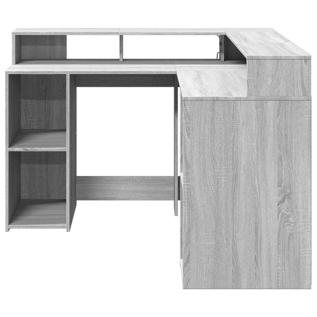 Radni stol s LED svjetlima siva boja hrasta 130x130x91cm drveni