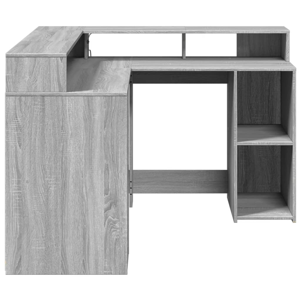 Radni stol s LED svjetlima siva boja hrasta 130x130x91cm drveni