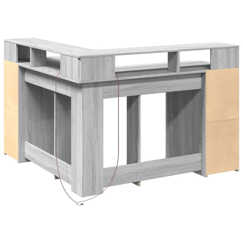 Radni stol s LED svjetlima siva boja hrasta 130x130x91cm drveni