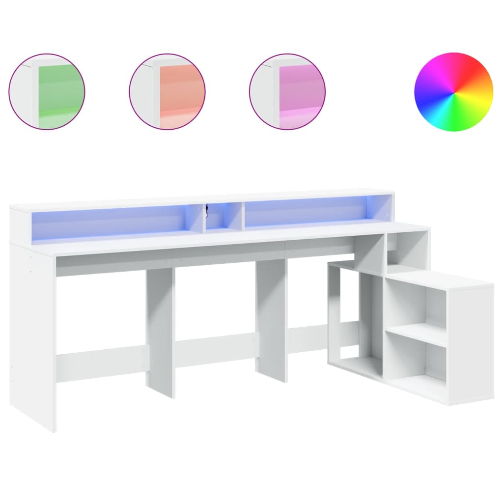 Radni stol LED bijeli 200 x 104 x 91 cm od konstruiranog drva