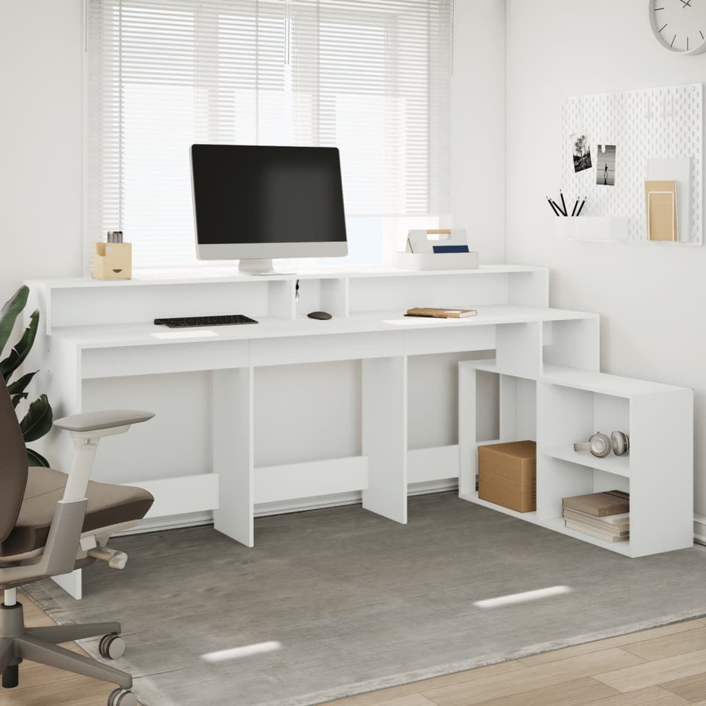 Radni stol LED bijeli 200 x 104 x 91 cm od konstruiranog drva