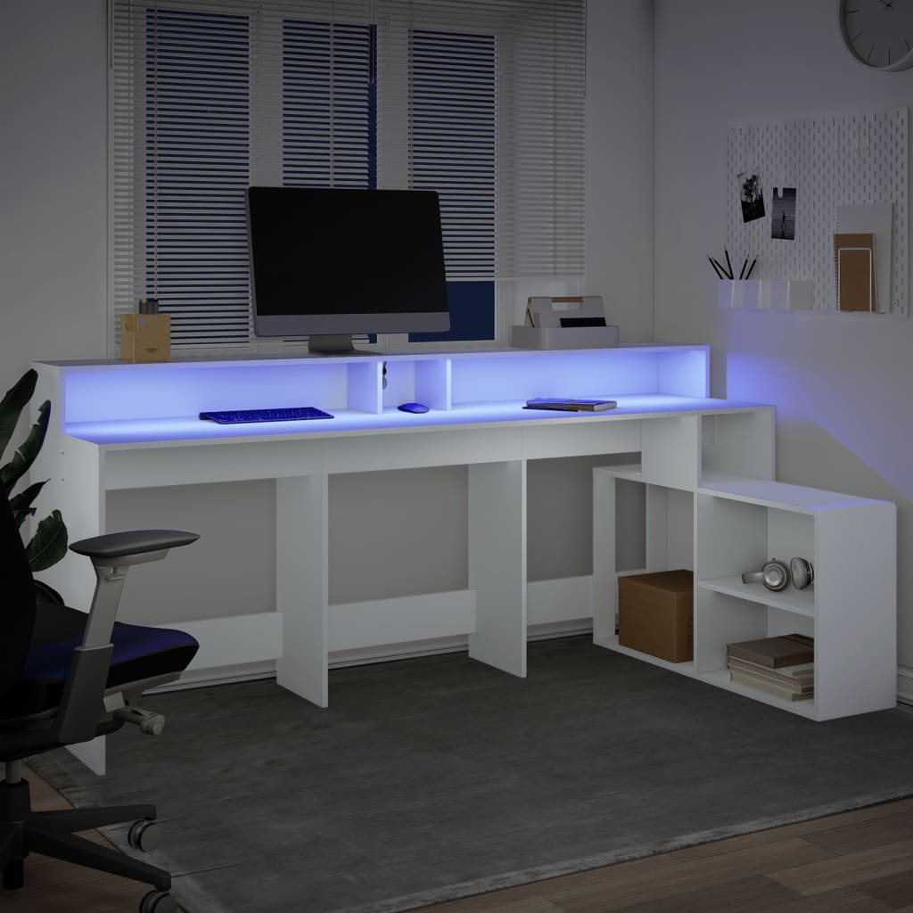 Radni stol LED bijeli 200 x 104 x 91 cm od konstruiranog drva