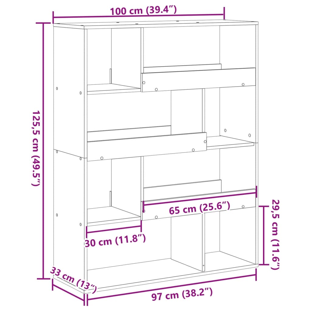 Sobna pregrada bijela 100 x 33 x 125,5 cm konstruirano drvo