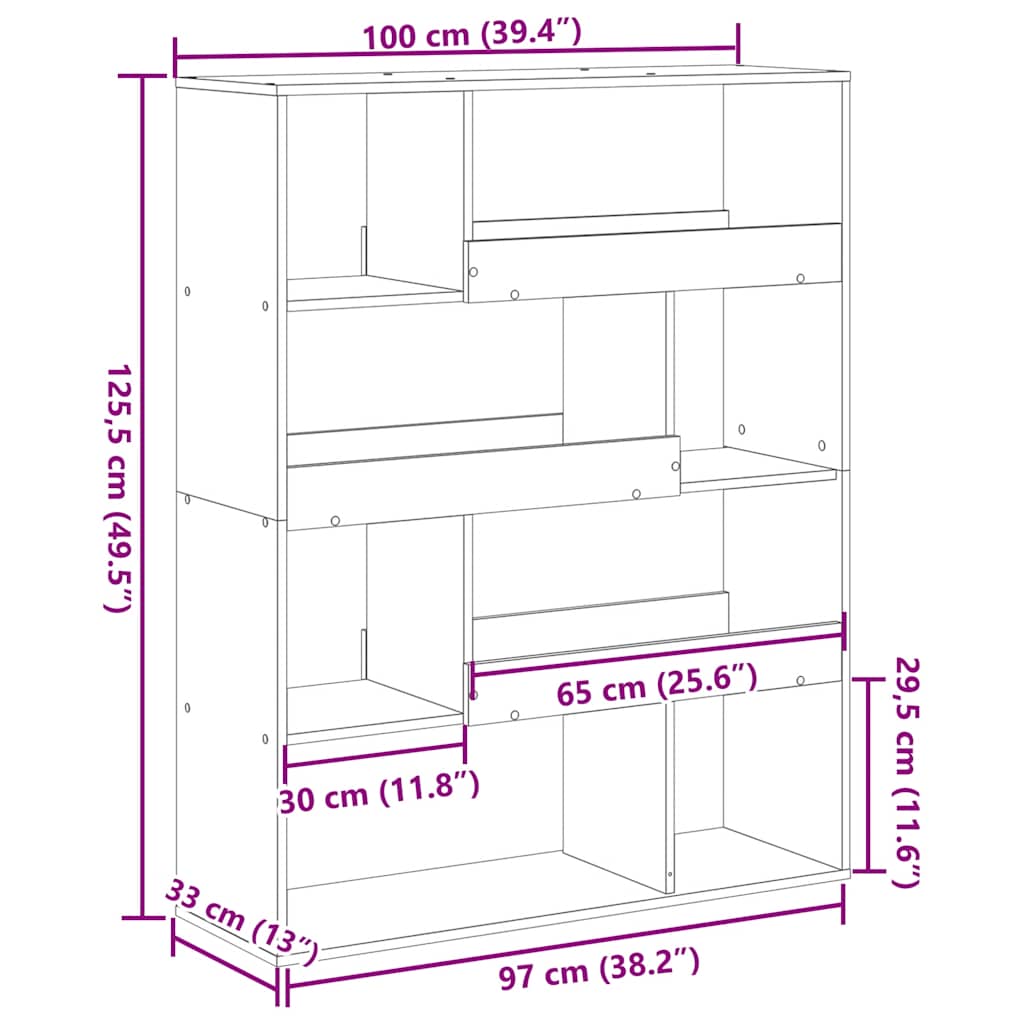 Sobna pregrada boja betona 100x33x125,5 cm konstruirano drvo