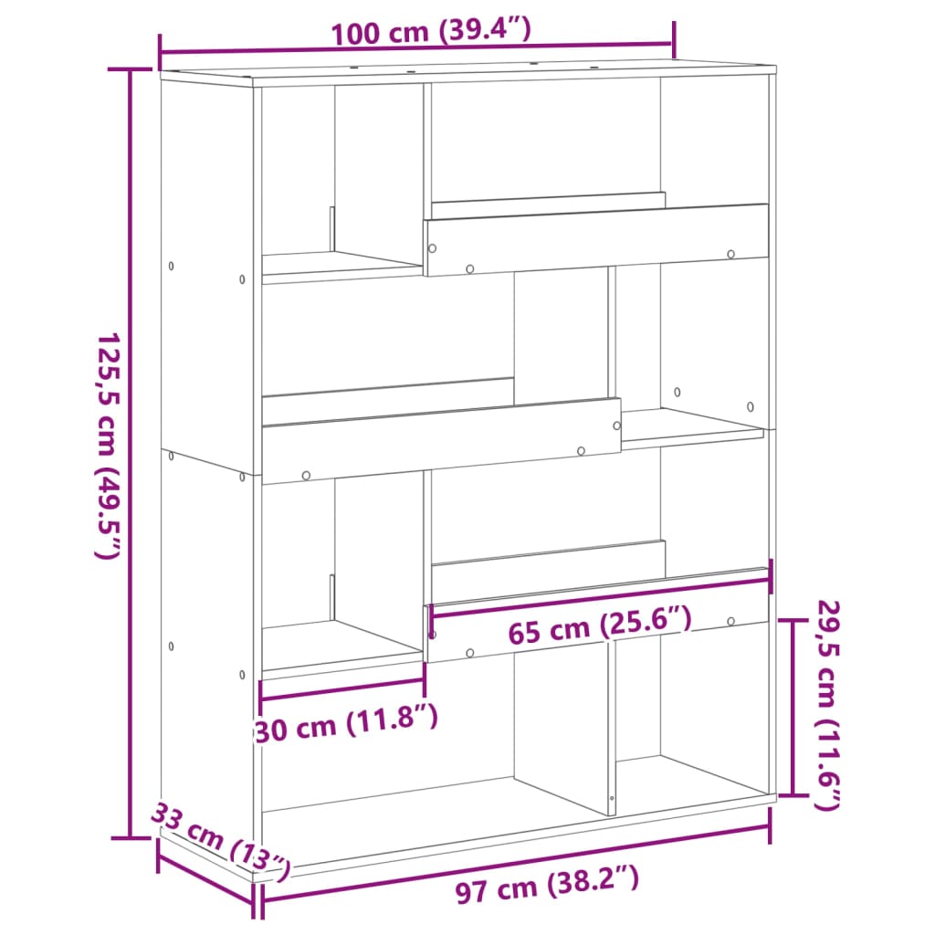 Sobna pregrada boja hrasta 100x33x125,5 cm konstruirano drvo