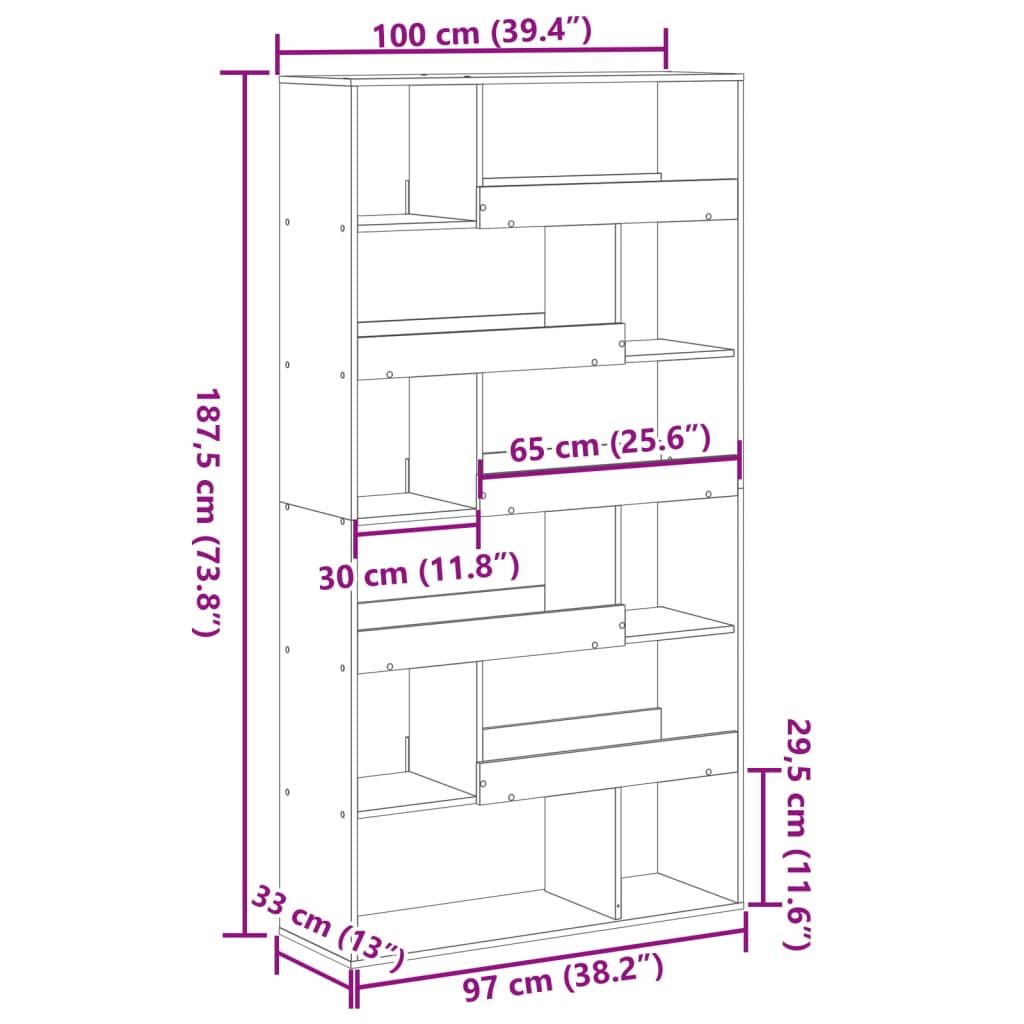 Sobna pregrada boja hrasta 100x33x187,5 cm konstruirano drvo