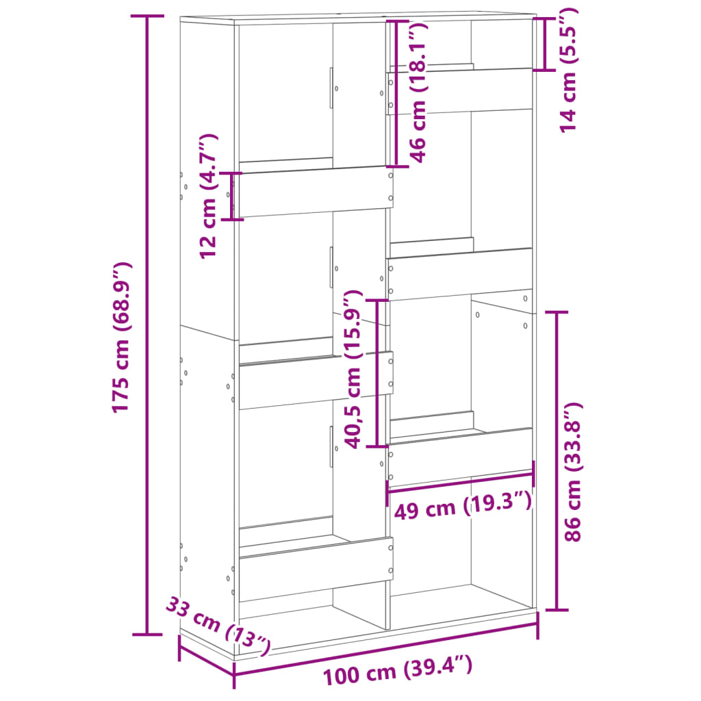 Sobna pregrada boja betona 100x33x175 cm konstruirano drvo