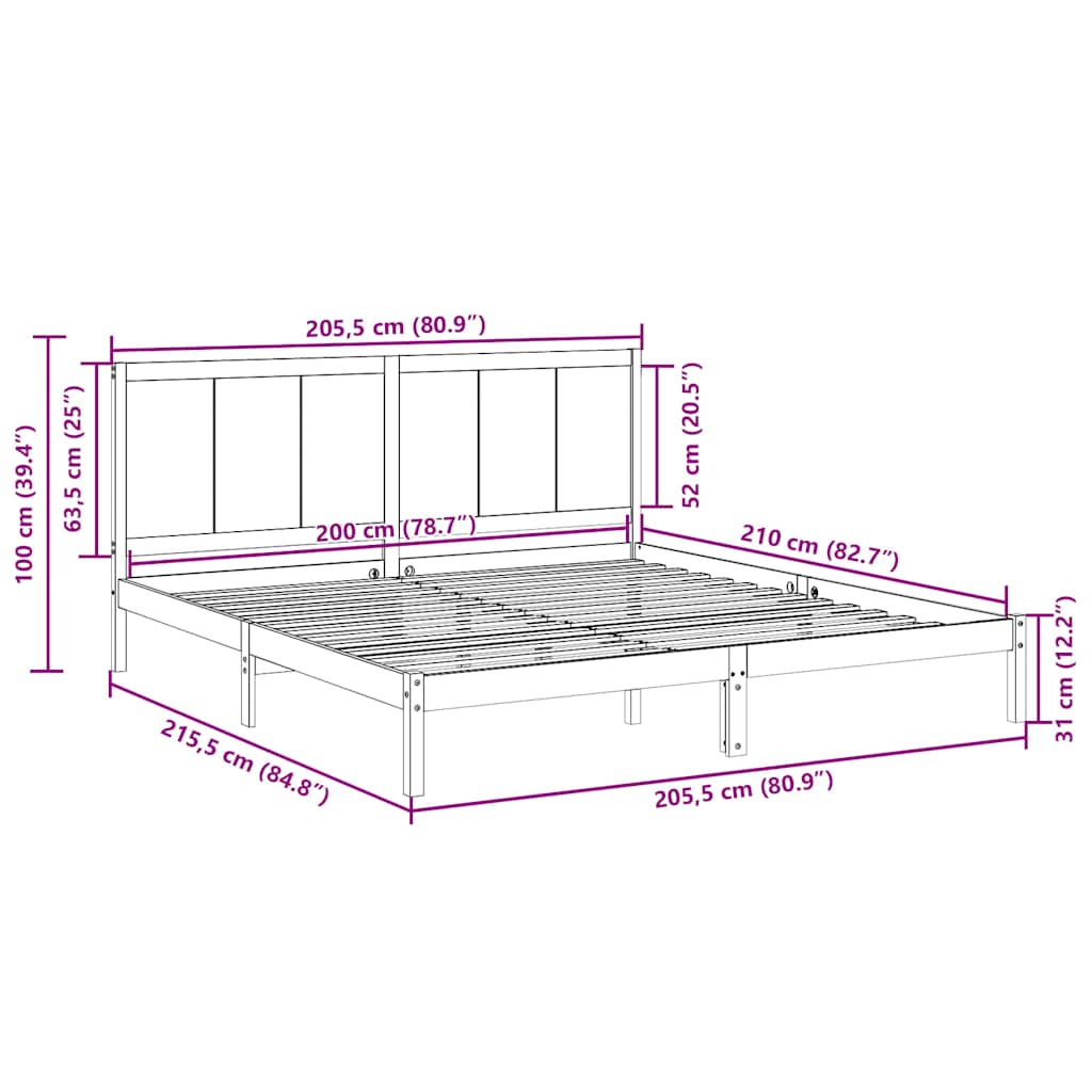 Dugi okvir kreveta bez madraca 200 x 210 cm masivno drvo