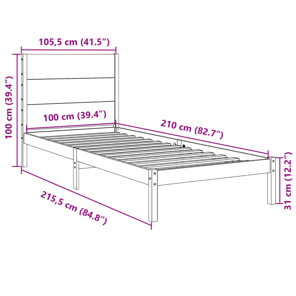 Dugi okvir kreveta bez madraca 100 x 210 cm masivno drvo