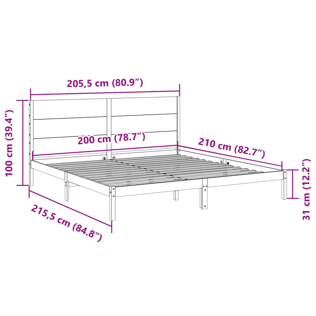 Dugi okvir kreveta bez madraca bijeli 200 x 210 cm masivno drvo