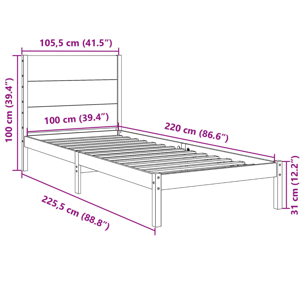 Dugi okvir kreveta bez madraca 100 x 220 cm masivno drvo