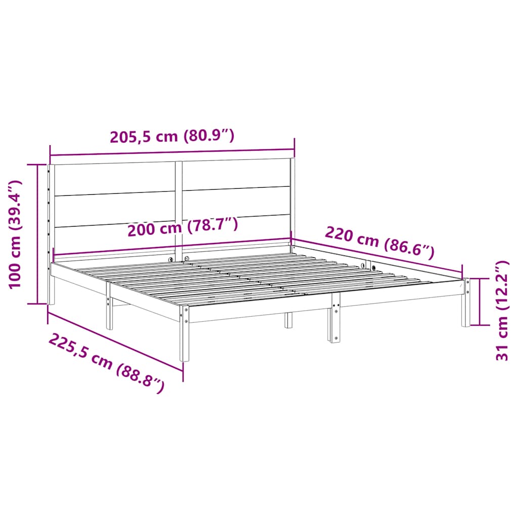 Dugi okvir kreveta bez madraca 200 x 220 cm masivno drvo