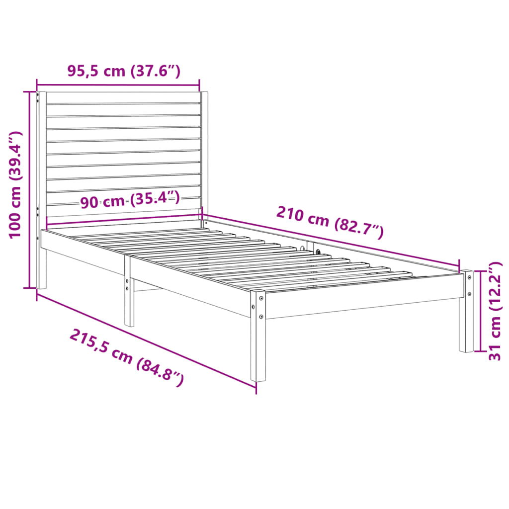 Dugi okvir kreveta bez madraca 100 x 210 cm masivno drvo