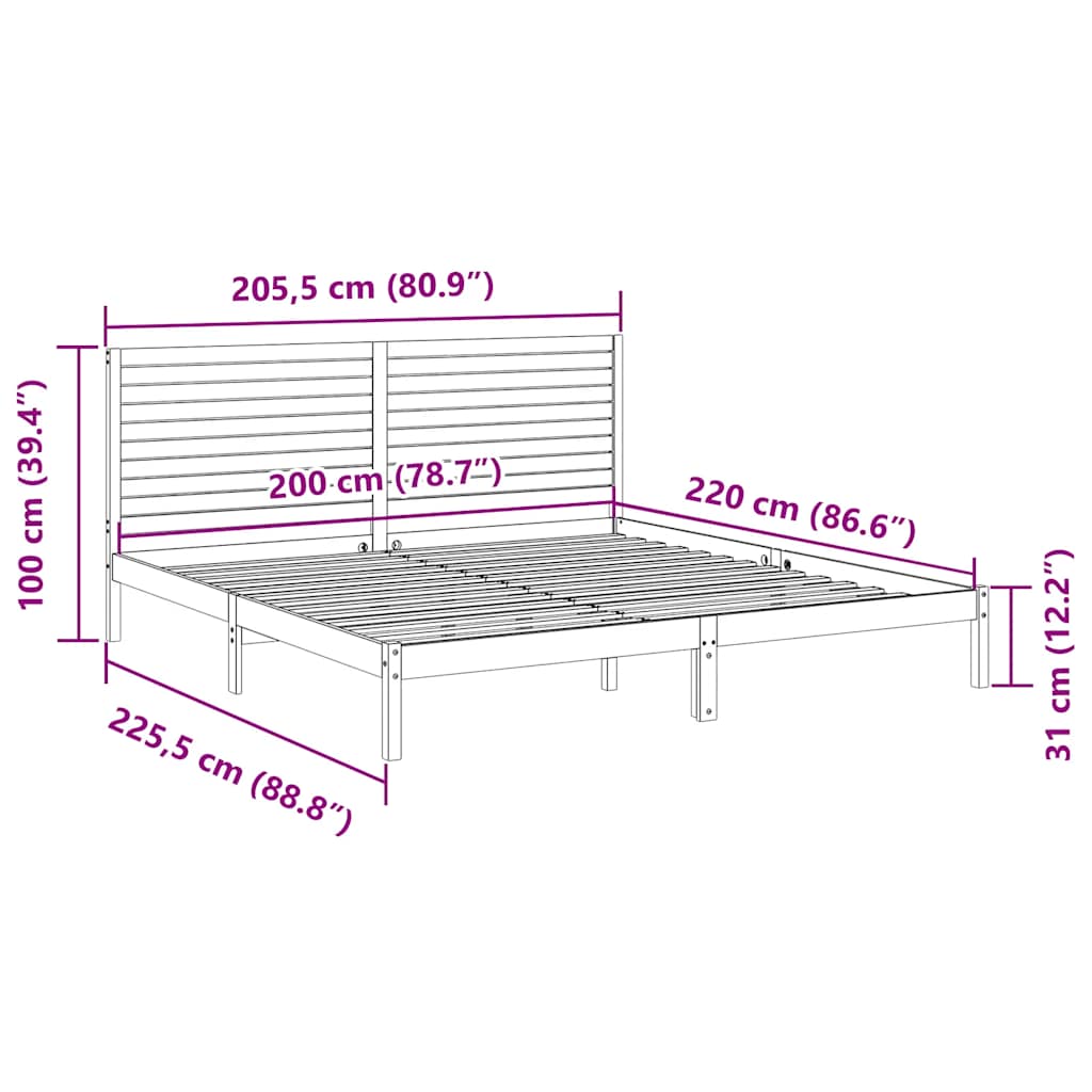 Dugi okvir kreveta bez madraca 200 x 220 cm masivno drvo