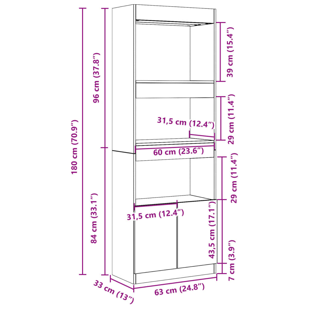 Visoka komoda bijela 63x33x180 cm od konstruiranog drva