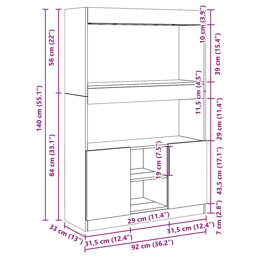 Visoka komoda crna 92 x 33 x 140 cm od konstruiranog drva