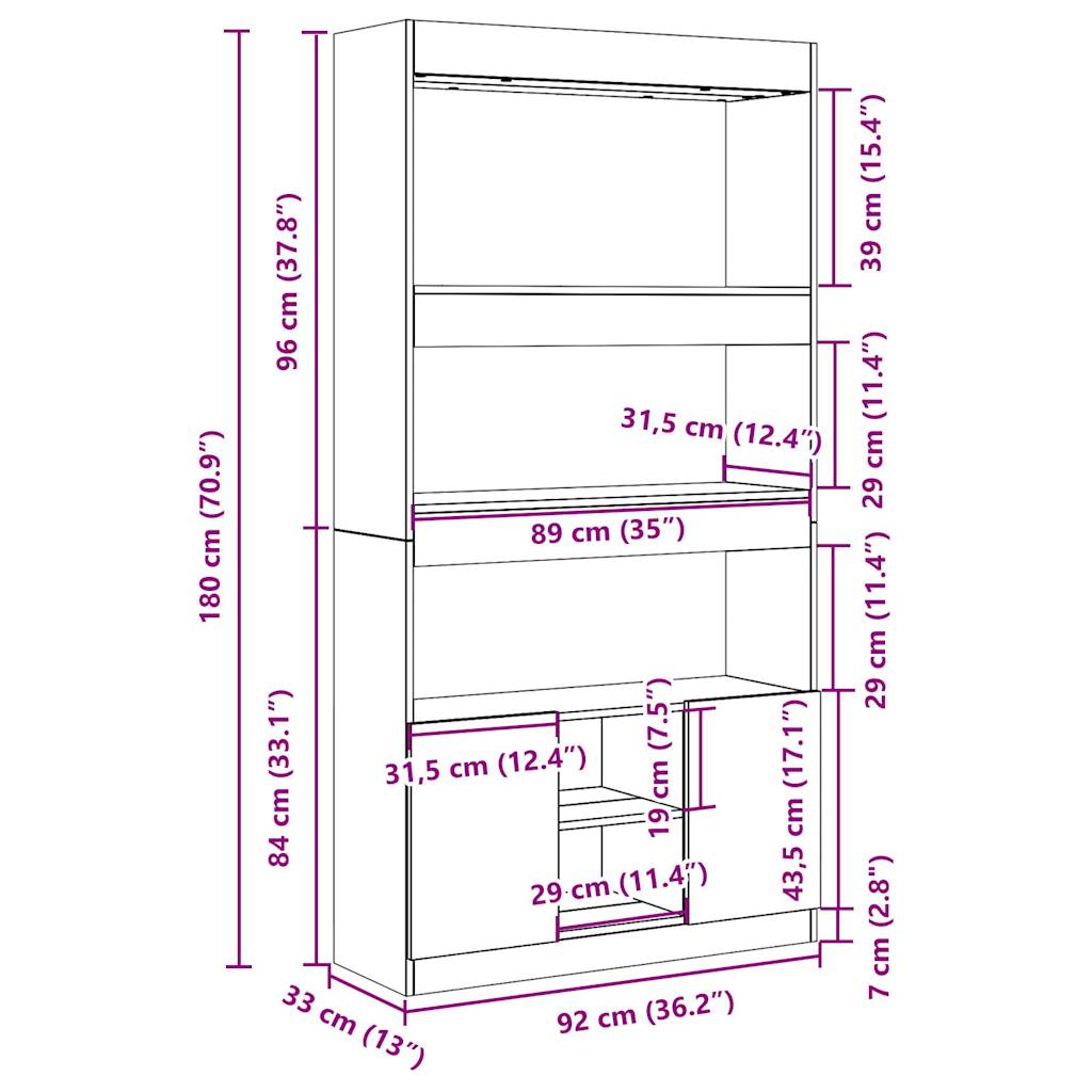 Visoka komoda boja hrasta 92x33x180 cm konstruirano drvo