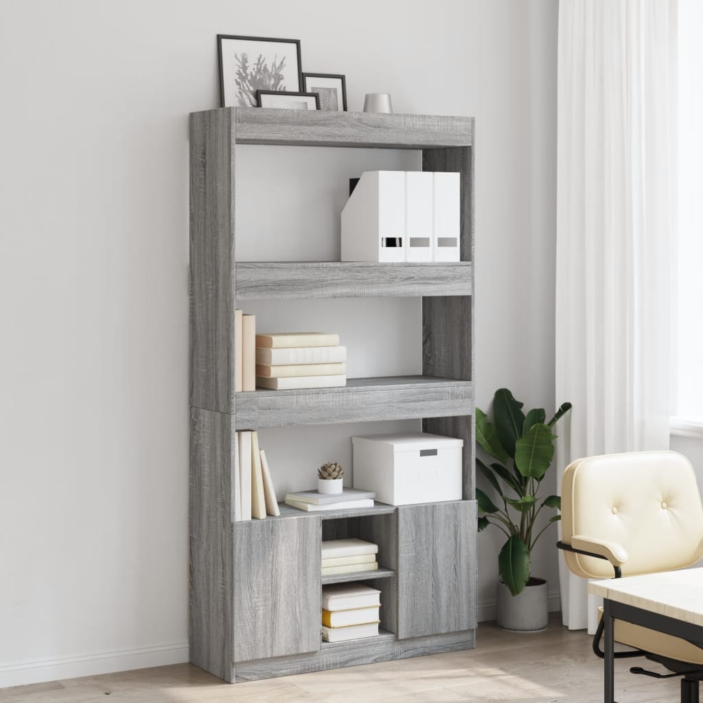 Visoka komoda siva boja hrasta 92x33x180 cm konstruirano drvo