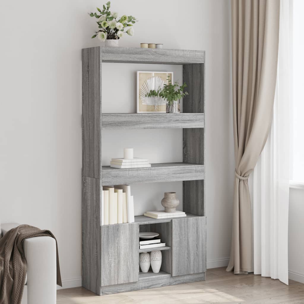 Visoka komoda siva boja hrasta 92x33x180 cm konstruirano drvo