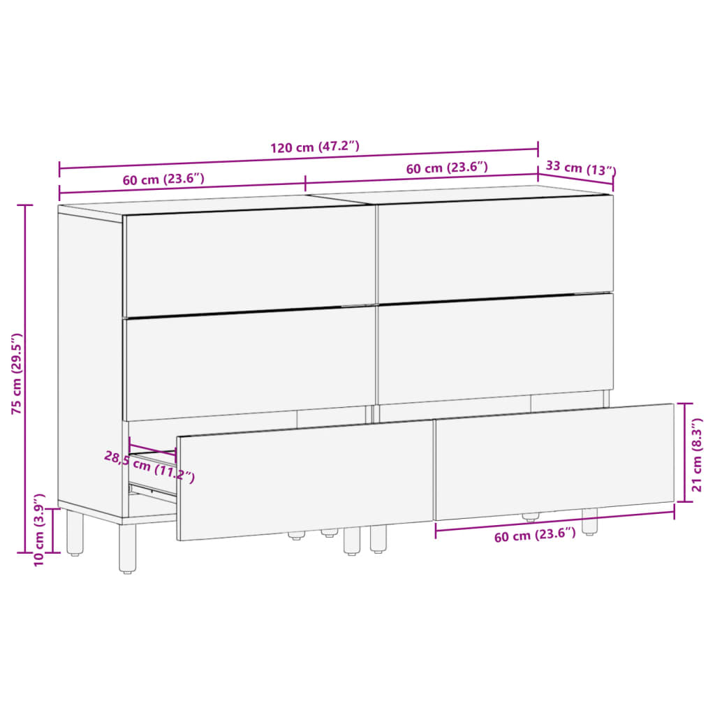 Komoda 2 kom crna 60 x 33 x 75 cm konstruirano drvo