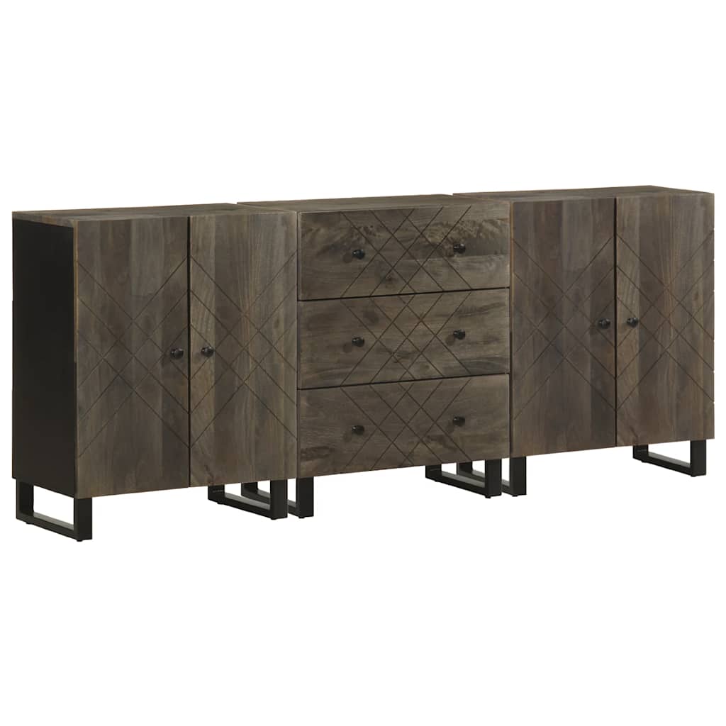 Komoda od 3 komada crna 60x33x75 cm Puno drvo Mango