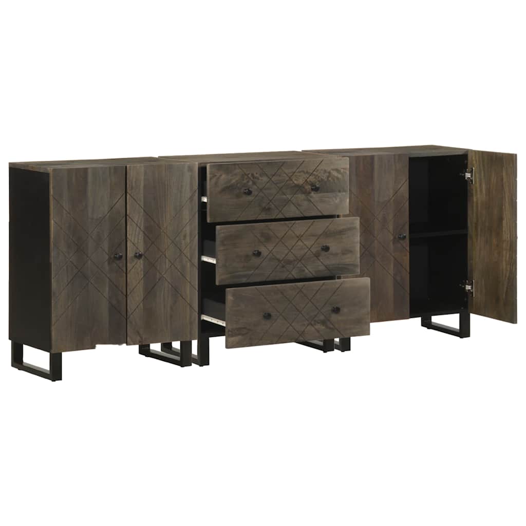 Komoda od 3 komada crna 60x33x75 cm Puno drvo Mango