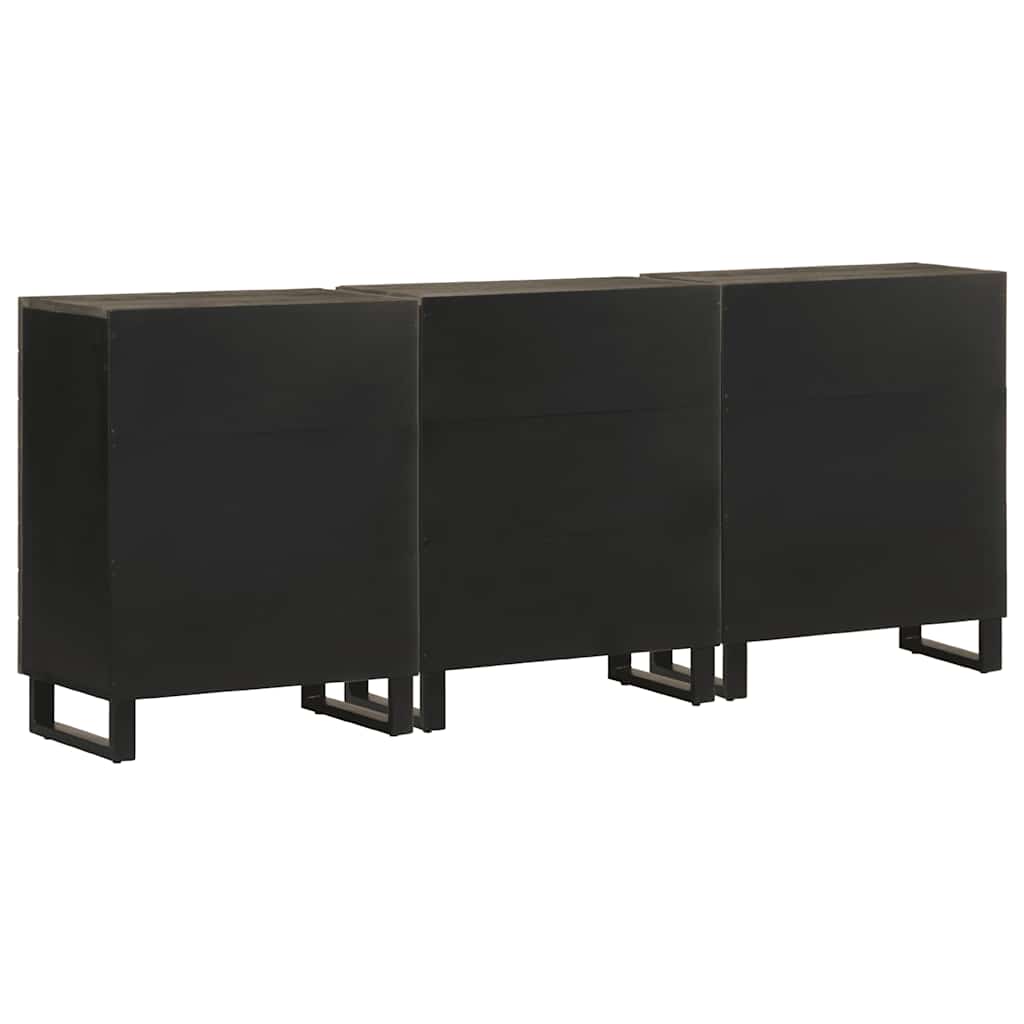 Komoda od 3 komada crna 60x33x75 cm Puno drvo Mango