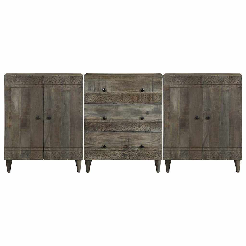 Komoda od 3 komada svijetlo siva 60x33,5x75 cm Puno drvo Mango