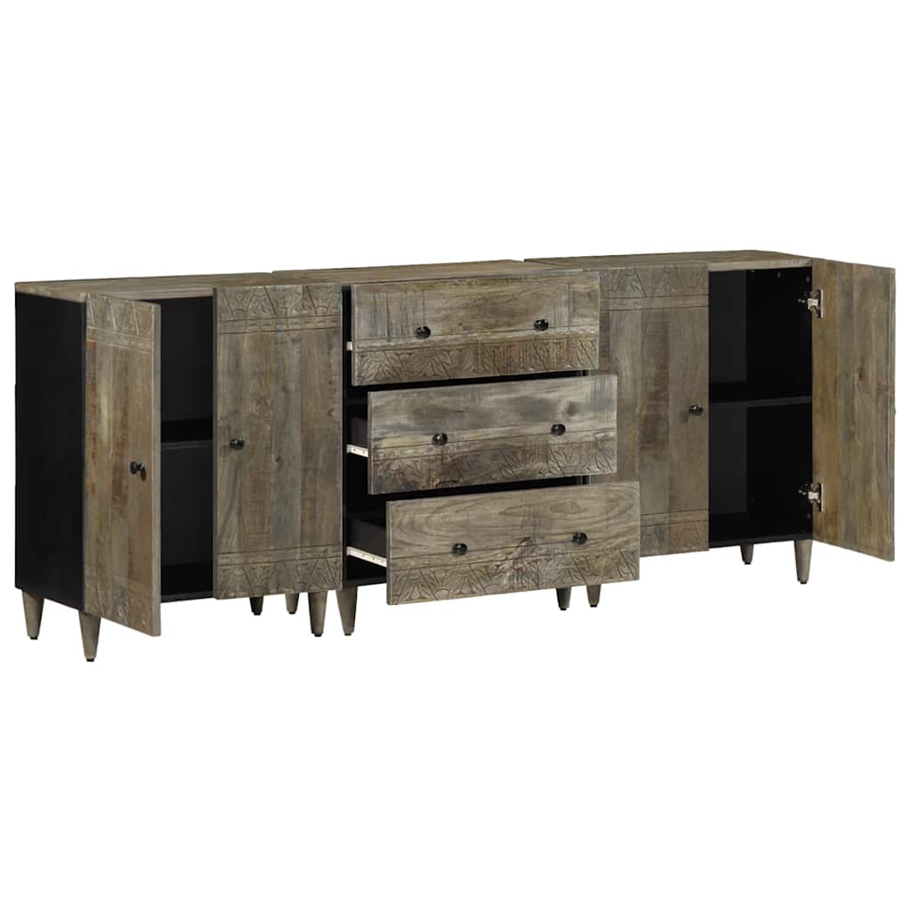 Komoda od 3 komada svijetlo siva 60x33,5x75 cm Puno drvo Mango