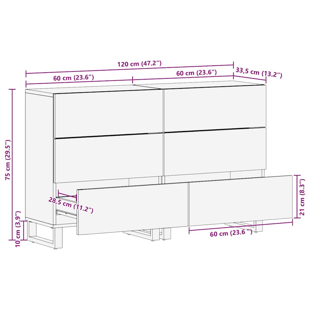 Set komoda 2 pcs Bijelo 120 x 33,5 x 75 cm Čvrsto drvo manga