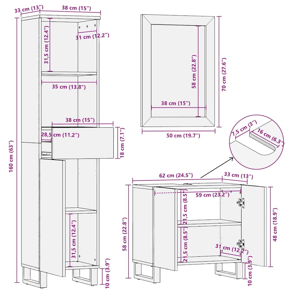 Set namještaja za kupaonicu 3 pcs Bijelo Konstruirano drvo