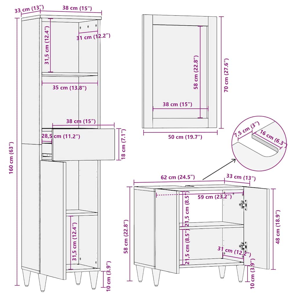 Set namještaja za kupaonicu 3 pcs Bijelo Konstruirano drvo