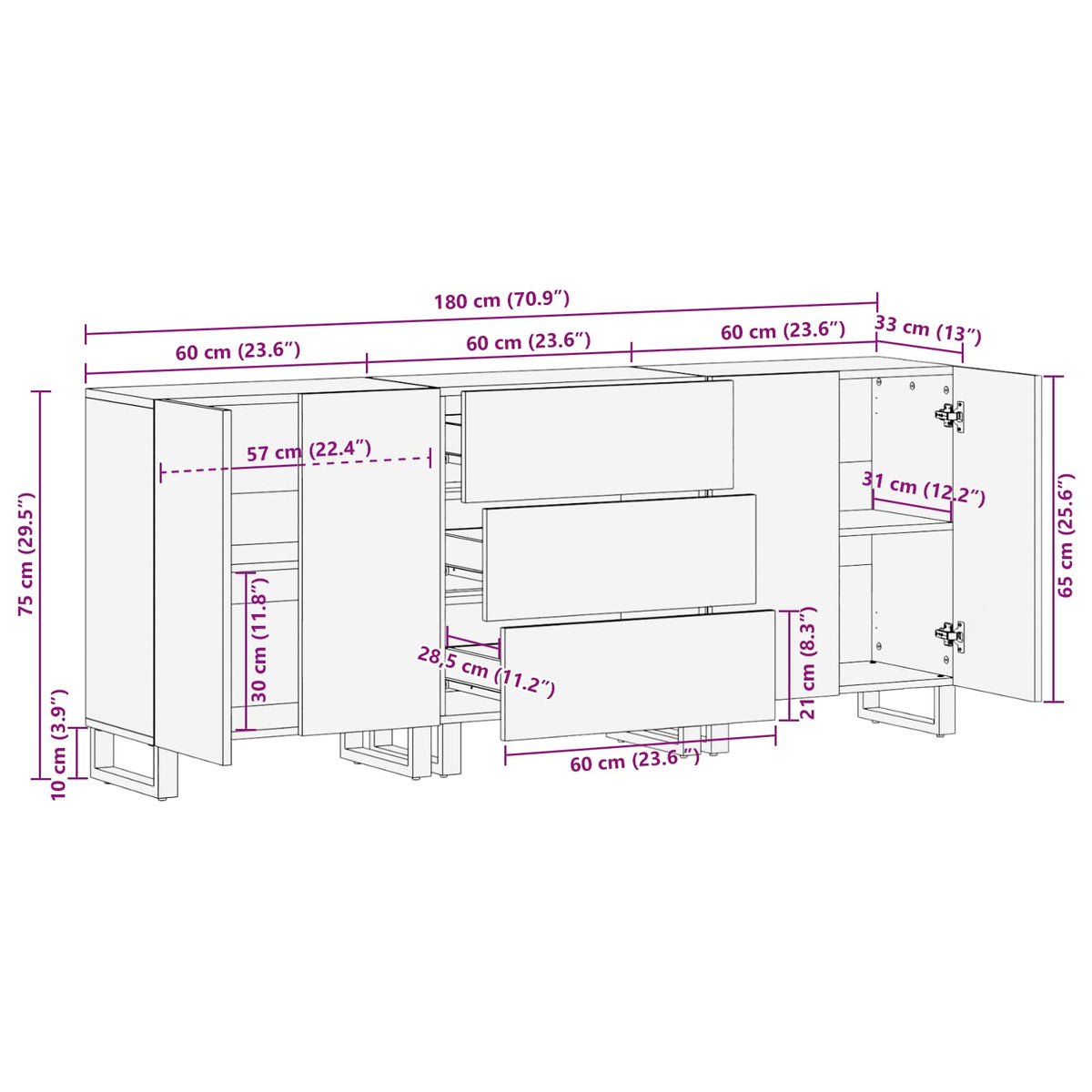 Kreveta 3 pcs Smeđa 60 x 33 x 75 cm Čvrsto drvo manga