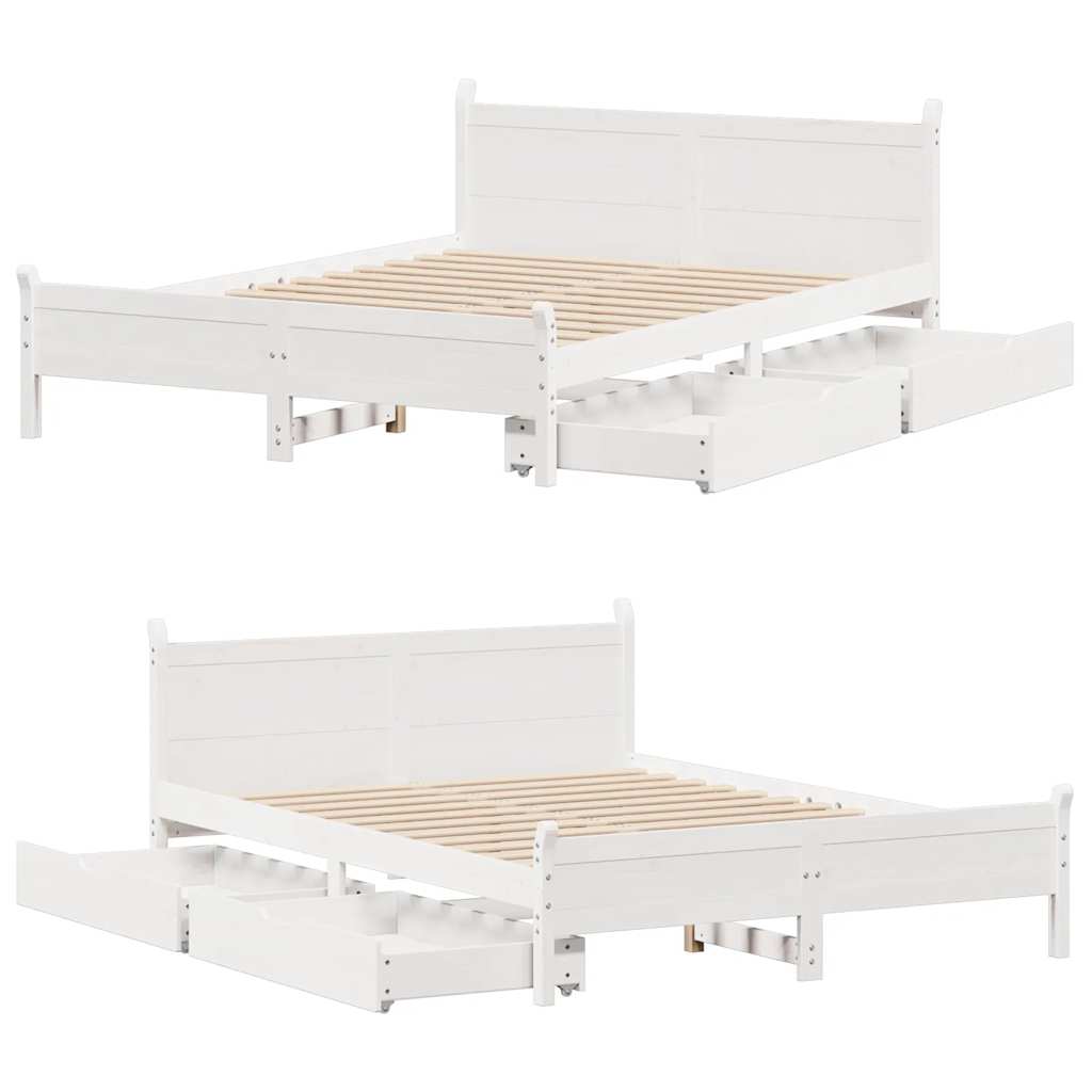 Okvir kreveta bez madraca bijeli 140 x 190 cm masivna borovina