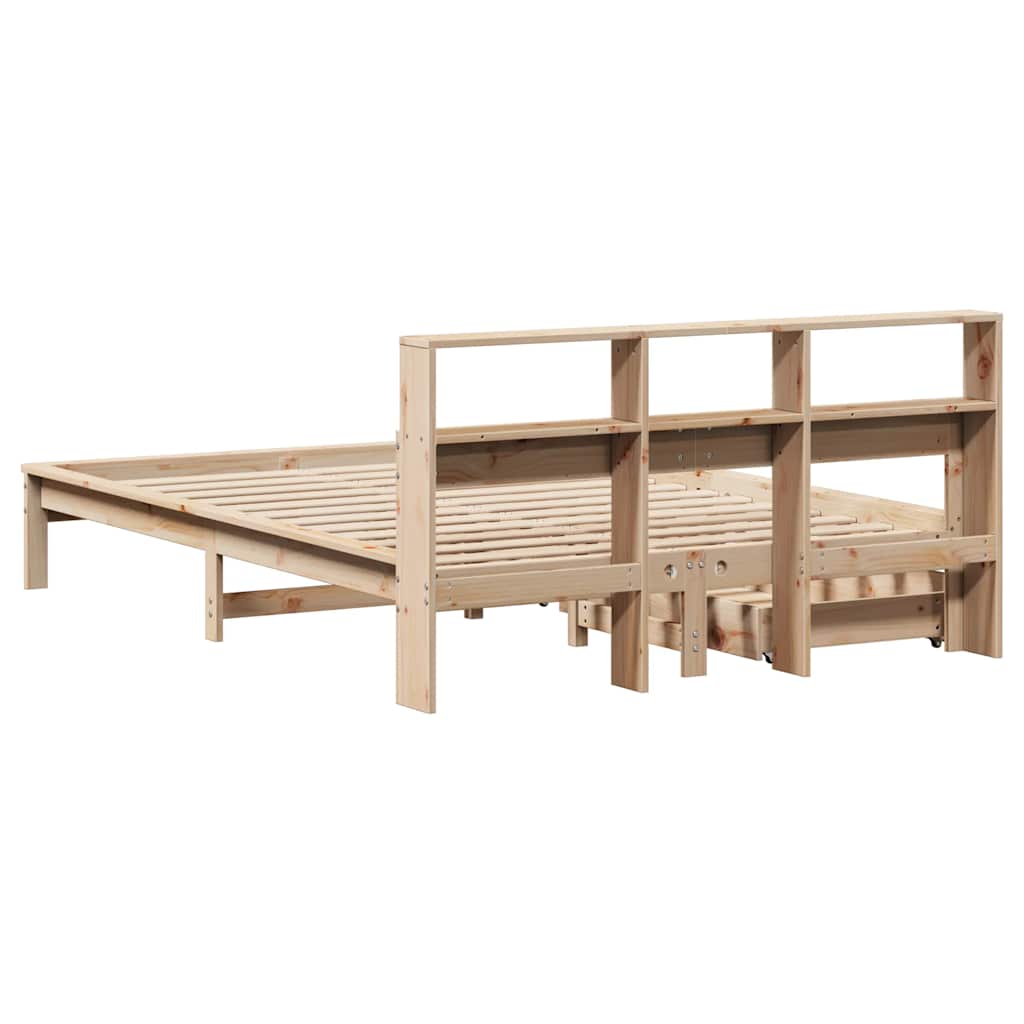 Krevet s regalom za knjige bez madraca 135x190 cm od borovine
