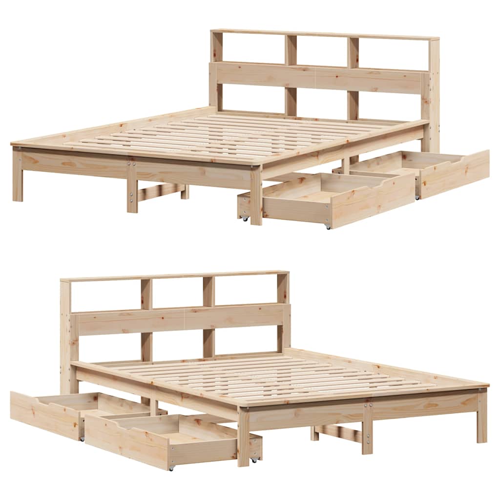 Krevet s regalom za knjige bez madraca 135x190 cm od borovine