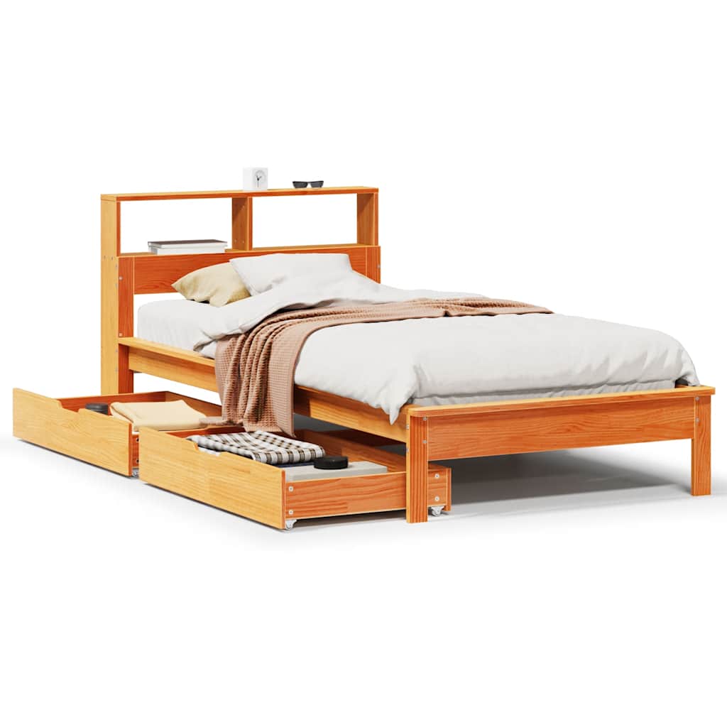Krevet s regalom za knjige bez madraca 75 x 190 cm od borovine
