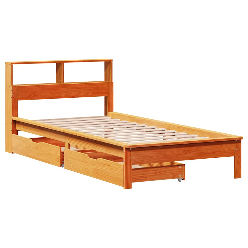 Krevet s regalom za knjige bez madraca 75 x 190 cm od borovine