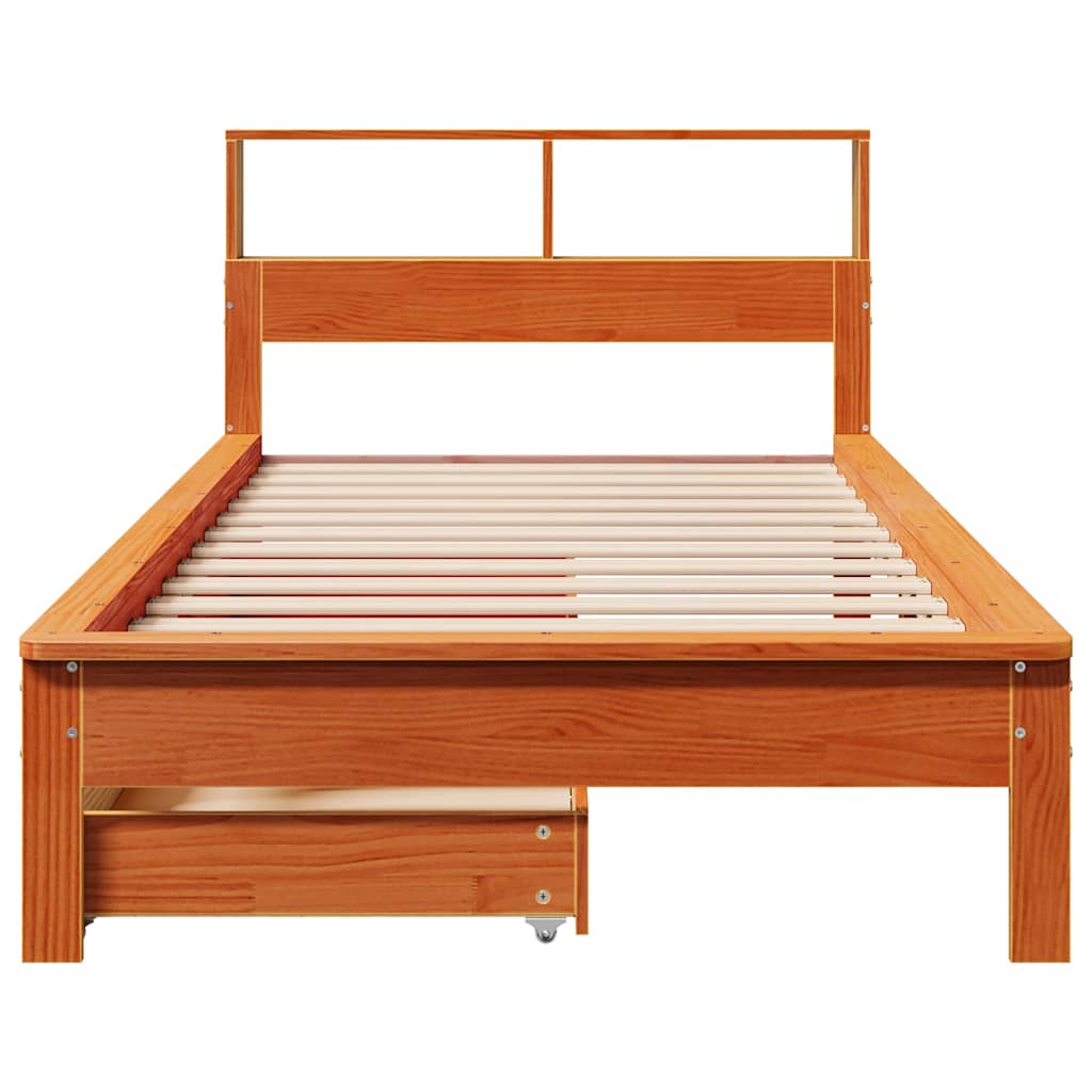 Krevet s regalom za knjige bez madraca 75 x 190 cm od borovine