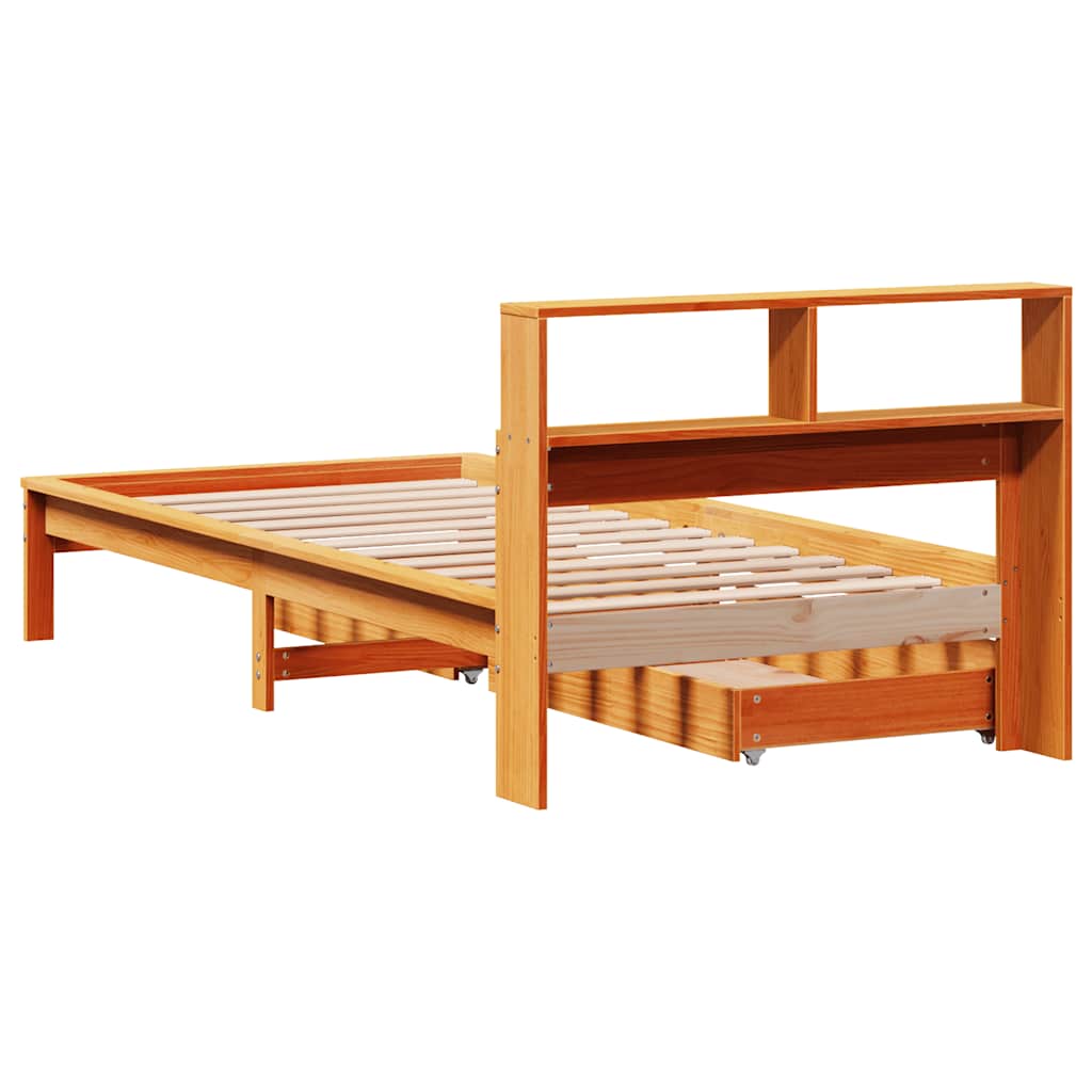 Krevet s regalom za knjige bez madraca 75 x 190 cm od borovine