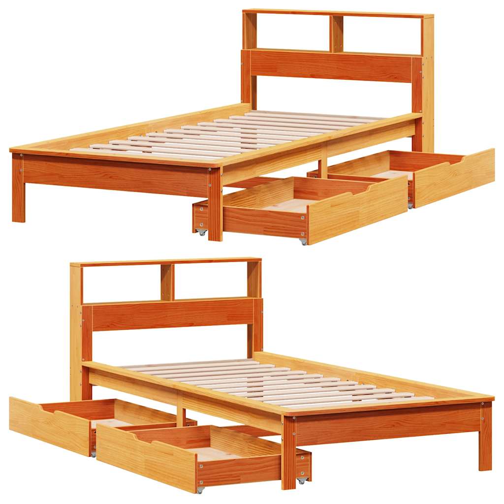 Krevet s regalom za knjige bez madraca 75 x 190 cm od borovine